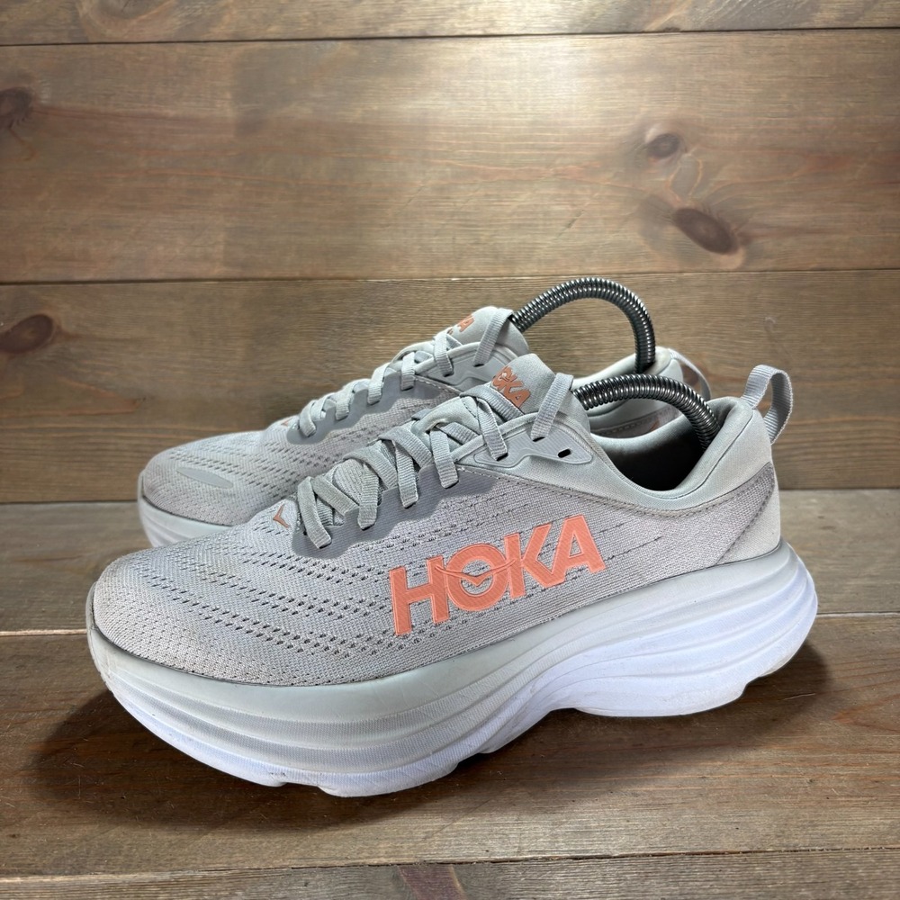 Hoka Bondi 8 Womens size 7.5 shoes Gray Wide Mesh Cushioned Running sneakers